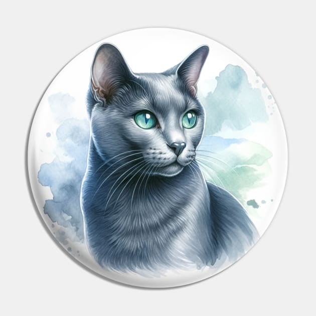 Russian Blue - Watercolor Cat Pin by Edd Paint Something