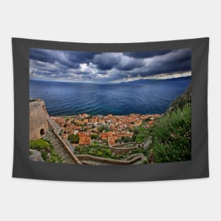 Cloudy sky over Monemvasia Tapestry