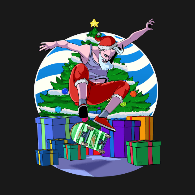 Santa Claus Skater Skateboarding Christmas Gift by Noseking