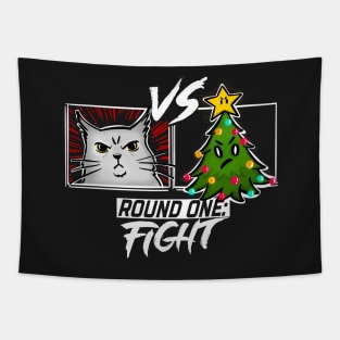 Funny Cat Christmas Tree Cat versus Christmas Tree Gift Cat Lovers Tapestry