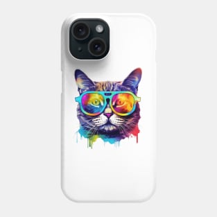 Colorful Cat with Glasses Phone Case