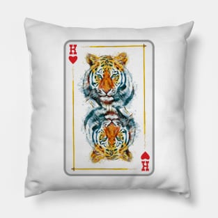 Tiger Head King of Hearts Playing Card Pillow