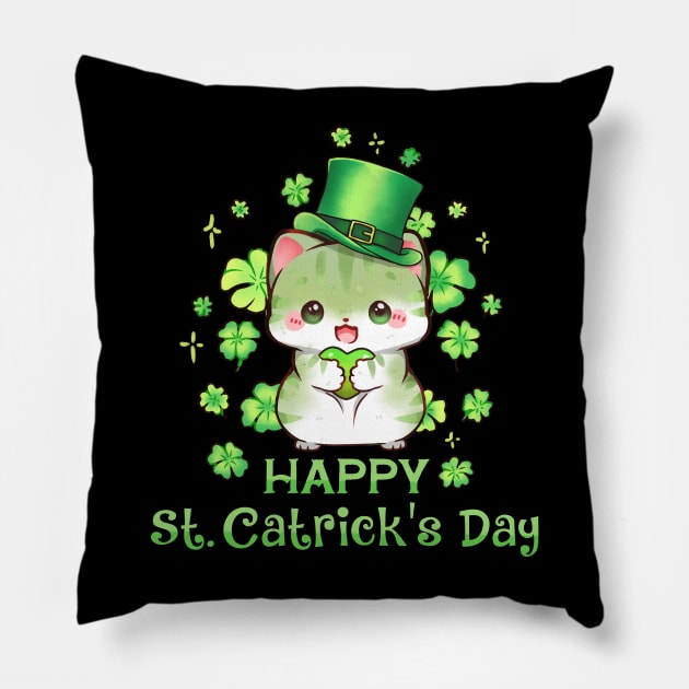 Happy St Catricks Day Irish Kitten Cat Saint Patricks Day Pillow by xiaoweii