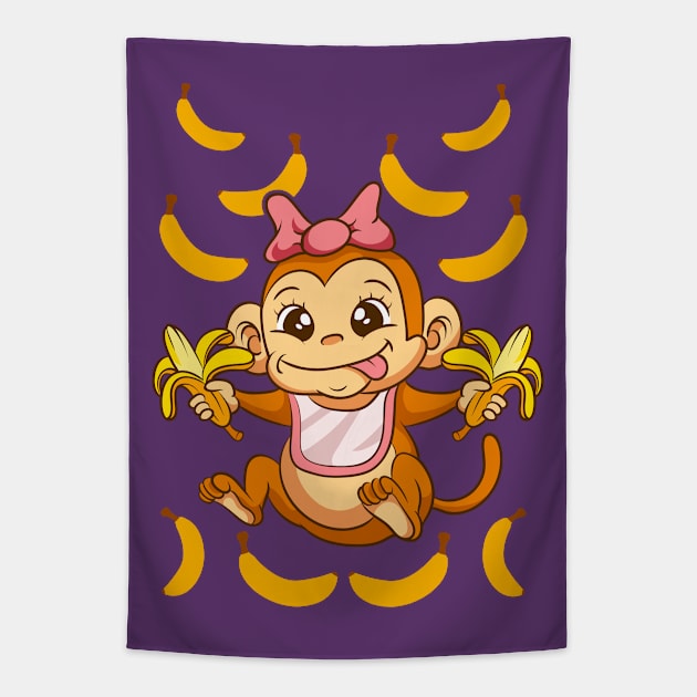 Baby Monkey Bananas Tapestry by E