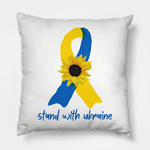 Stand With Ukraine Sunflower Support Ribbon Pillow by She Gets Creative