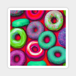 Colorful Donuts Red Magnet