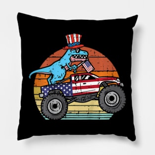 Kids TRex Dino Monster Truck Kids 4Th Of July Baby Boys Toddler Pillow