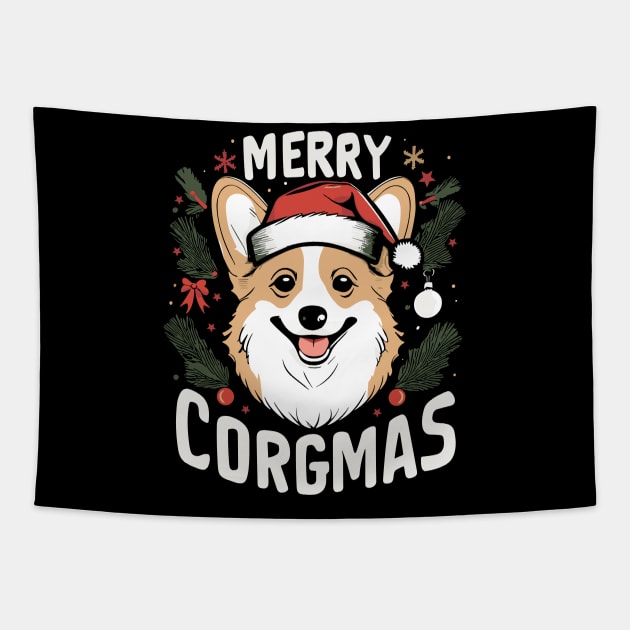 Merry Christmas Corgi Moms and Dads Tapestry by ravensart