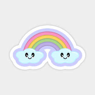 Kawaii Cute Happy Rainbow and Clouds in Purple Magnet