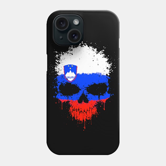 Chaotic Slovenian Flag Splatter Skull Phone Case by jeffbartels