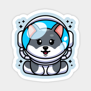 Cute baby husky dog wearing an astronaut helmet, cartoon character Magnet