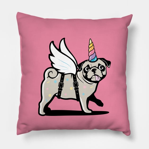 Pug Unicorn Pillow by Vin Zzep