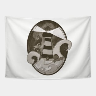 Lighthouse In A Tropical Storm - Monochrome Tapestry