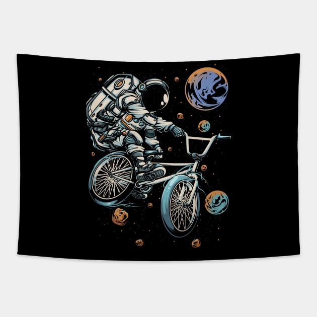Astronaut BMX Bike Tricks Tapestry by theprettyletters