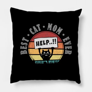 Funny Best Cat Mom Ever Retro Sunset Vector Graphics v.3 Pillow