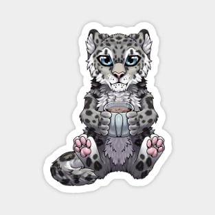 Cute Snow Leopard Drinking Tea Coffee or Hot Chocolate Magnet