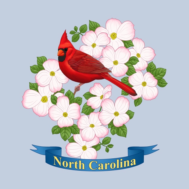 North Carolina State Cardinal Bird & Dogwood Flower by csforest