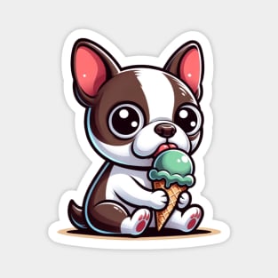 Boston Terrier Eating Ice Cream Magnet