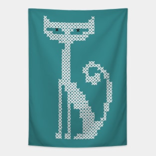 Cross Stitch White Cat Tapestry