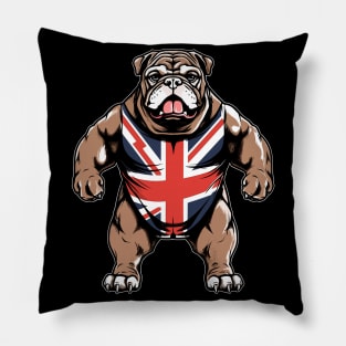 British Wrestler Bulldog Cartoon - Fun and Playful Design Pillow