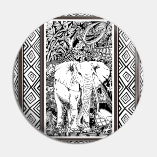 White Elephant Indian Ink Tribal Art Pin