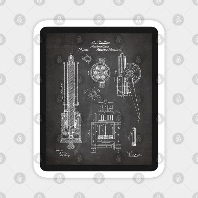 Gatling Machine Gun Patent - Gun Lover Gun Shop Art - Black Chalkboard Magnet by patentpress