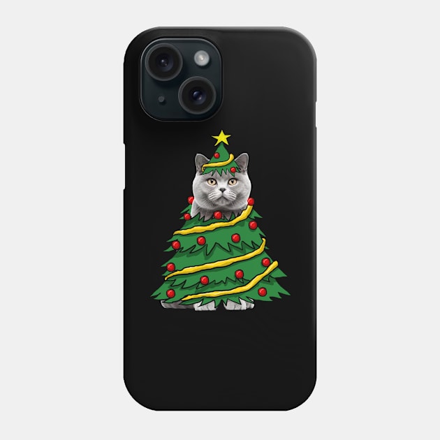 British Shorthair Christmas Tree Funny Xmas Cat Lover Phone Case by Magazine