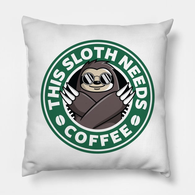 Sloth Needs Coffee Pillow by spacedowl