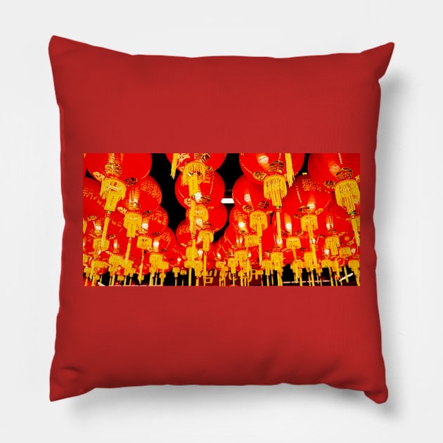 Red lantern roof decoration for Chinese New Year 3 Pillow by kall3bu