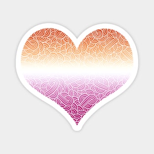 Ombré lesbian colours and white swirls doodles heart Magnet