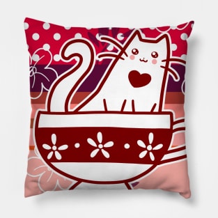 Polk-a-dots Flowers and Teacup Kitty Pillow