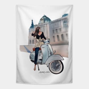 Motorcycle Girl Cartagena Palace Tapestry