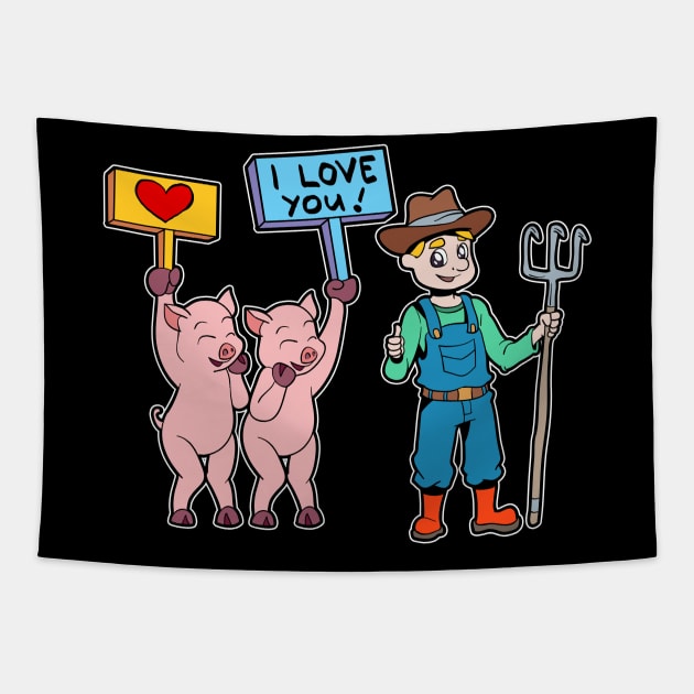 Pigs love the farmer - pig farmer Tapestry by Modern Medieval Design