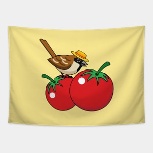 Organic Lover Sparrow Eating Red Tomato Tapestry