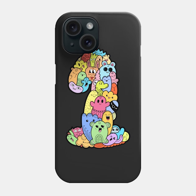 Number 1 one - Funny and Colorful Cute Monster Creatures Phone Case by funwithletters