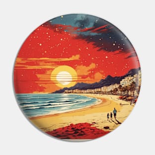 La Concha Beach Spain Starry Night Travel Tourism Retro Vintage Art Pin