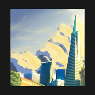 SF Transamerica Pyramid Scenery - Relaxing Anime Sunset Scene T-Shirt