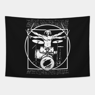 DA VINCI DRUMMER - VITRUVIAN MAN PLAYING THE DRUMS - LEONARDO DA VINCI VITRUVIAN MAN PARODY FOR DRUMMERS Tapestry