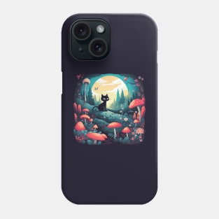 Mushroom Fairy Black Cat Landscape Phone Case