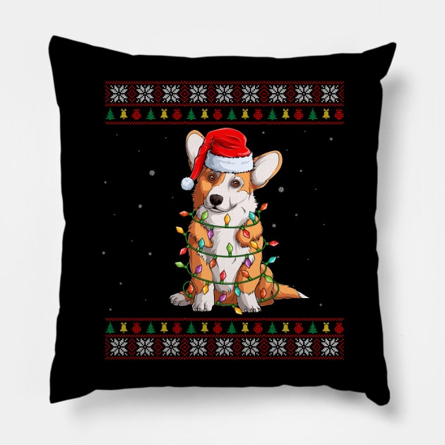 Corgi Santa Christmas Tree Lights Xmas Gift For Dog Lovers Pillow by _So who go sayit_