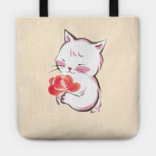 White cat rose Tote