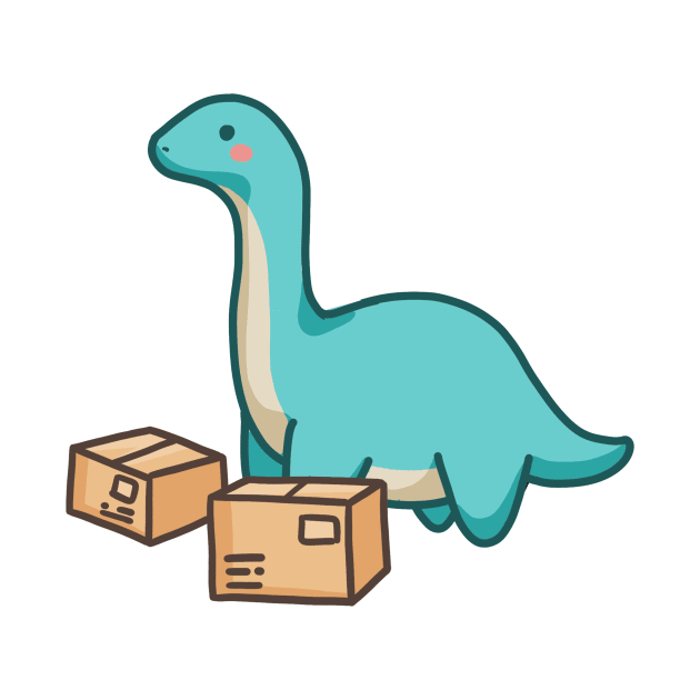 Cute dino long neck with package, dinosaur by hugadino