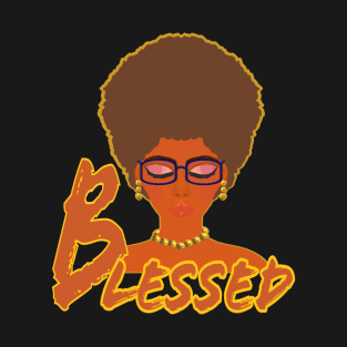 Blessed Woman with Afro and Glasses (Black Background) T-Shirt