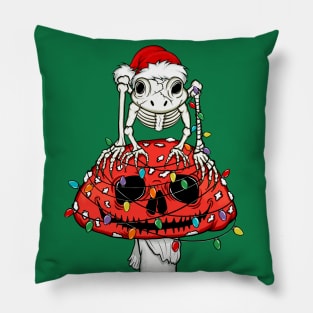 Holiday Cottagecore Skeleton Frog Skull Mushroom Goblincore Christmas Pillow