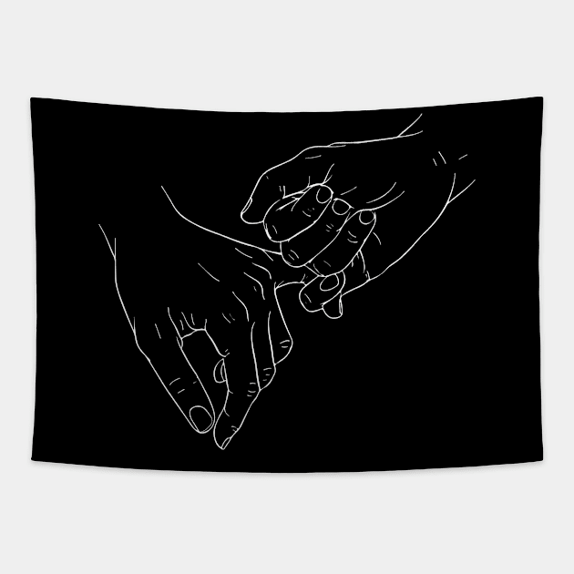 Realistic hand holding pinky swear, best friends concept, couple love art print, one line hands art Tapestry by Modern Art