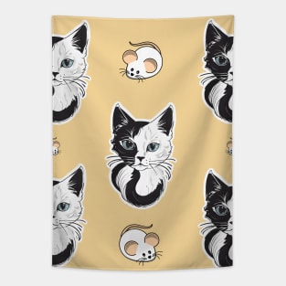 Black And White Cat And Mouse Pattern Tapestry