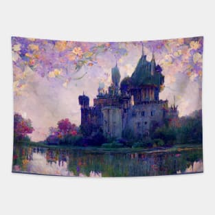 Castle Impressionism Purple Fantasy Monet Inspired Tapestry