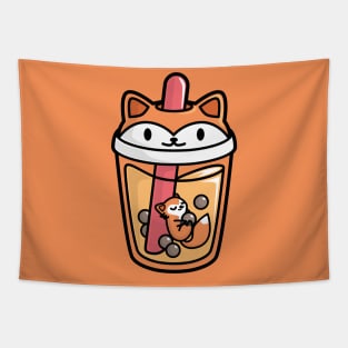 Bubble Tea with Cute Kawaii Fox Inside Tapestry