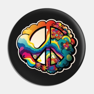 Groovy Psychedelic Peace Sign in Black Pin