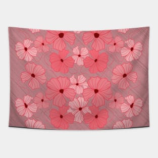 Pink Floral Pattern on Pink Grain Background Tapestry